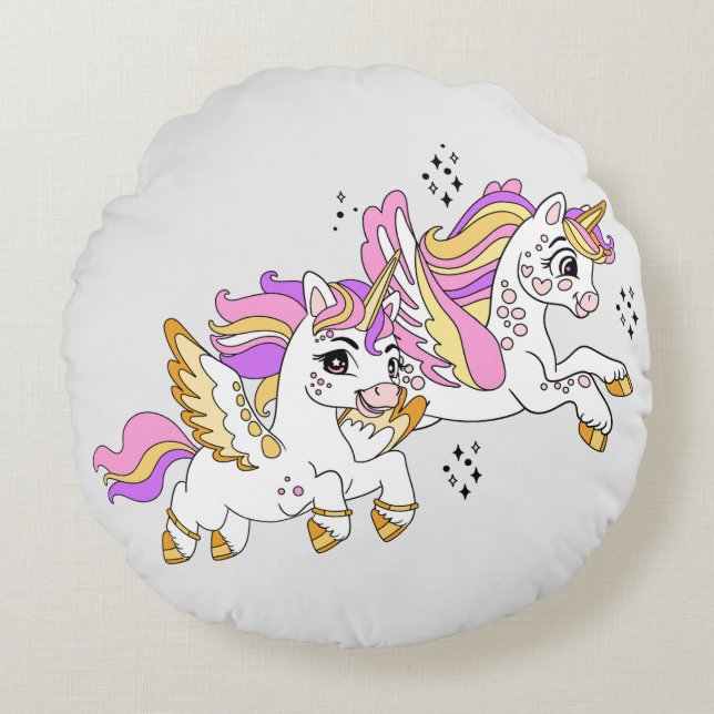 Cute flying unicorns  round pillow (Front)