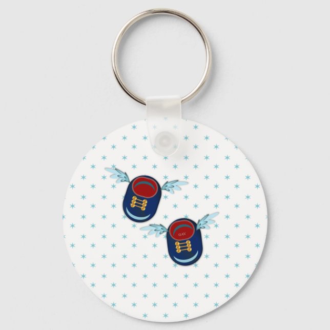 Cute flying winged little shoes in blue & red keychain (Front)