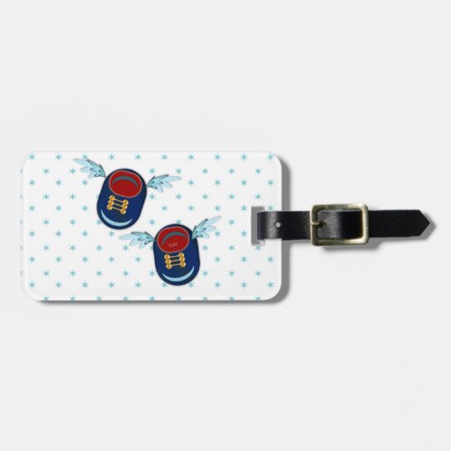 Cute flying winged little shoes in blue  red luggage tag