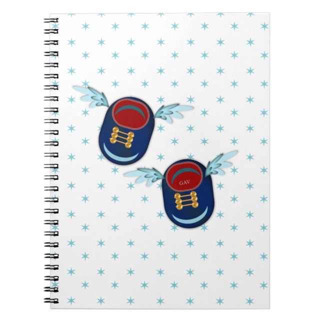 Cute flying winged little shoes in blue & red notebook (Front)