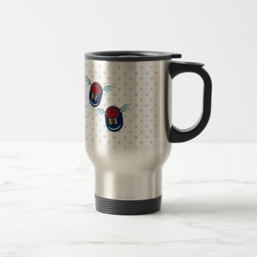 Cute flying winged little shoes in blue  red travel mug