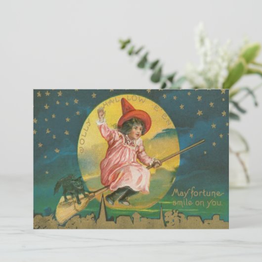 Cute Flying Witch Black Cat Full Moon (Standing Front)