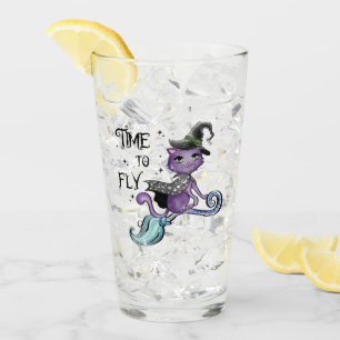 Cute Flying Witch Cat Time To Fly Glass