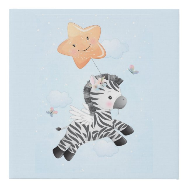 Cute Flying Zebra Faux Canvas Print (Front)