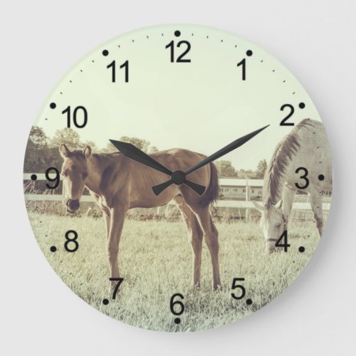 Cute Foal and Mama Horse Large Clock