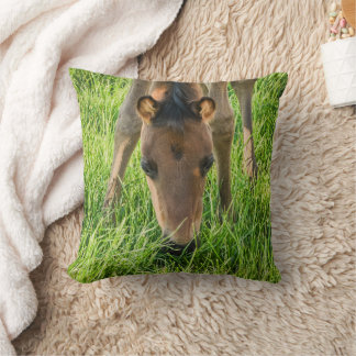 Cute Foal Baby Horses Green Cotton Throw Pillow