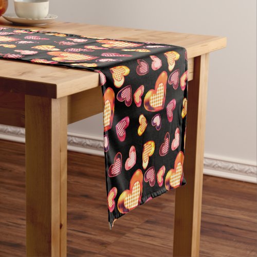 Cute Foil Textured Heart Plaid Pattern Black Short Table Runner