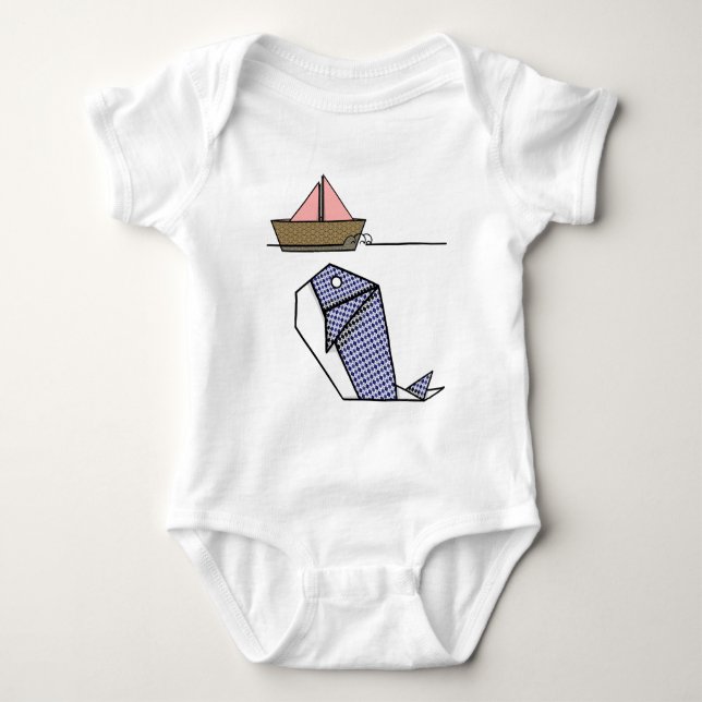 Cute Folder Paper Whale Baby Bodysuit (Front)