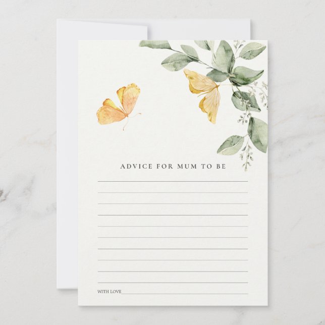 Cute Foliage Butterfly Advice For Mum Baby Shower Invitation (Front)