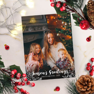 Cute Foliage White Script Photo Christmas Postcard