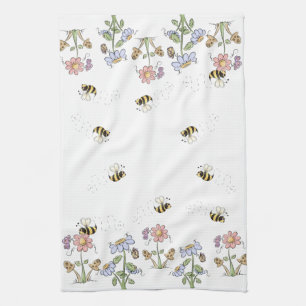 Cute Folk Art Bees Daisies Butterflies Towel