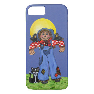 Cute Folk Art Blue Jeans Scarecrow Crows Halloween iPhone 8/7 Case