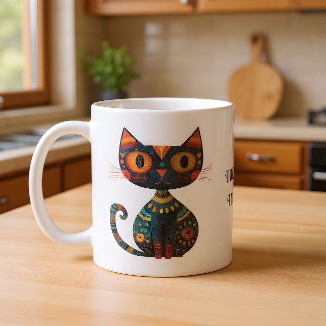 Cute Folk Art Cat "I Don't Shed. I Decorate."  Coffee Mug (Creator Uploaded)