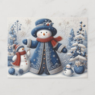 Cute Folk Art Christmas Snowman Postcard