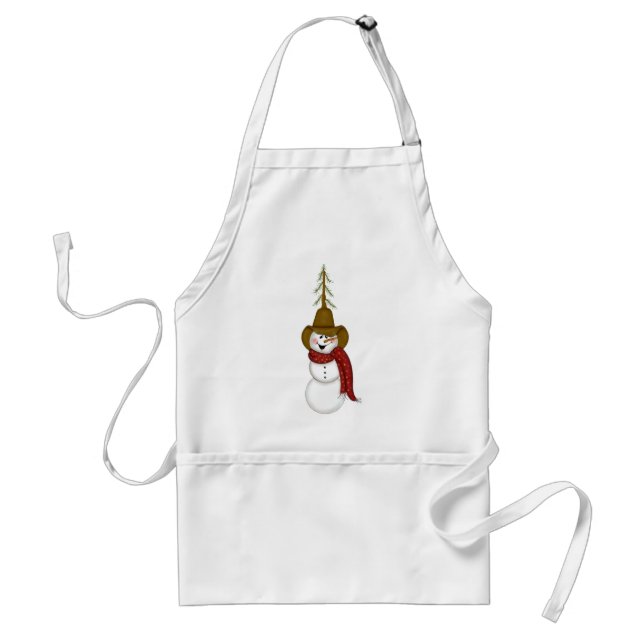 Cute Folk Art Cowboy Snowman Adult Apron (Front)