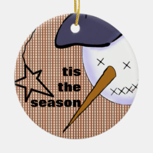 Cute Folk Art Cowboy Snowman Ceramic Ornament