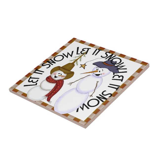 Cute Folk Art Cowboy Snowman Christmas Ceramic Tile (Side)
