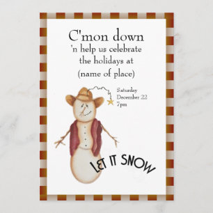 Cute Folk Art Cowboy Snowman Christmas Invitation