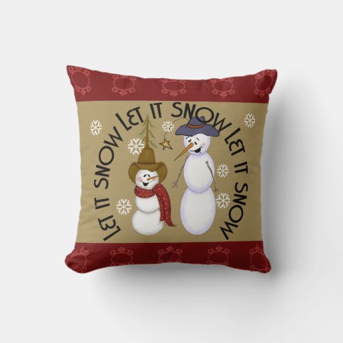 Cute Folk Art Cowboy Snowman Christmas Throw Pillow