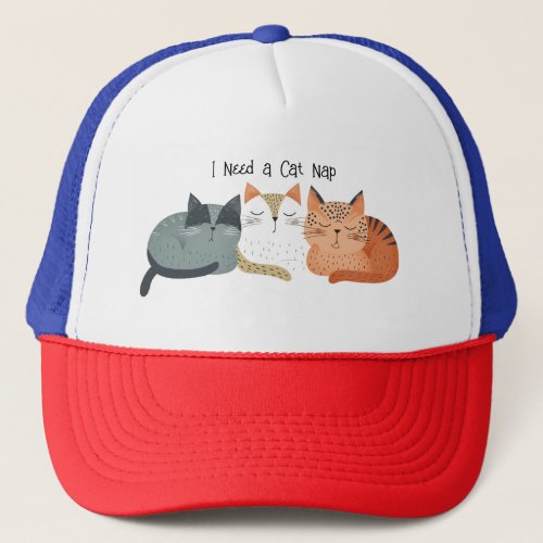 Cute Folk Art I Need a Cat Nap Trucker Hat
