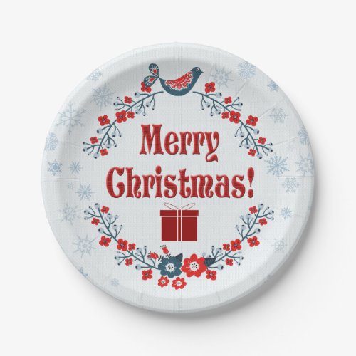 Cute Folk Art Merry Christmas Wreath  Paper Plates