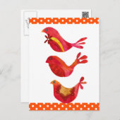 Cute Folk Art Red Bird Trio Watercolor Postcard (Front/Back)
