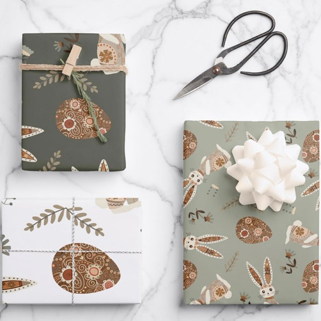 Cute Folk Bunny Egg Easter Pretty Pattern Fun  Wrapping Paper Sheets (Creator Uploaded)