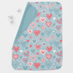 Cute Folk Floral Heart Dusty Blue Blush Pink Girl Baby Blanket