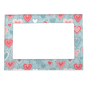 Cute Folk Floral Heart Dusty Blue Blush Pink Girl Magnetic Frame