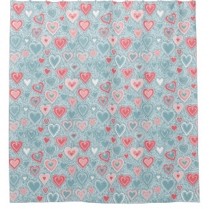 Cute Folk Floral Heart Dusty Blue Blush Pink Girl Shower Curtain