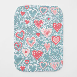 Cute Folk Floral Heart Dusty Blue Blush Pink Name Baby Burp Cloth