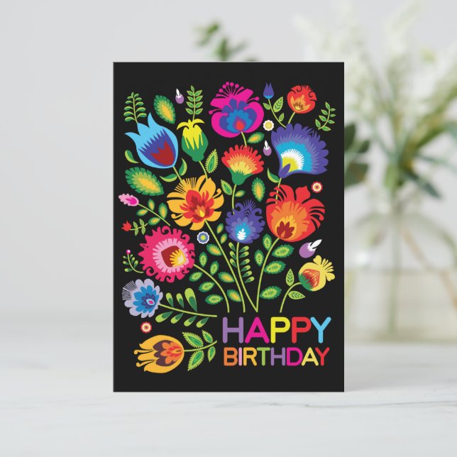 Cute Folklore Happy Birthday Card (Standing Front)