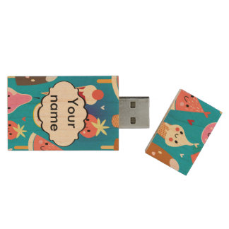 Cute food characters clipart wood flash drive