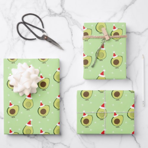 Cute Food Santa Hat Avocado Christmas Wrapping Paper Sheets