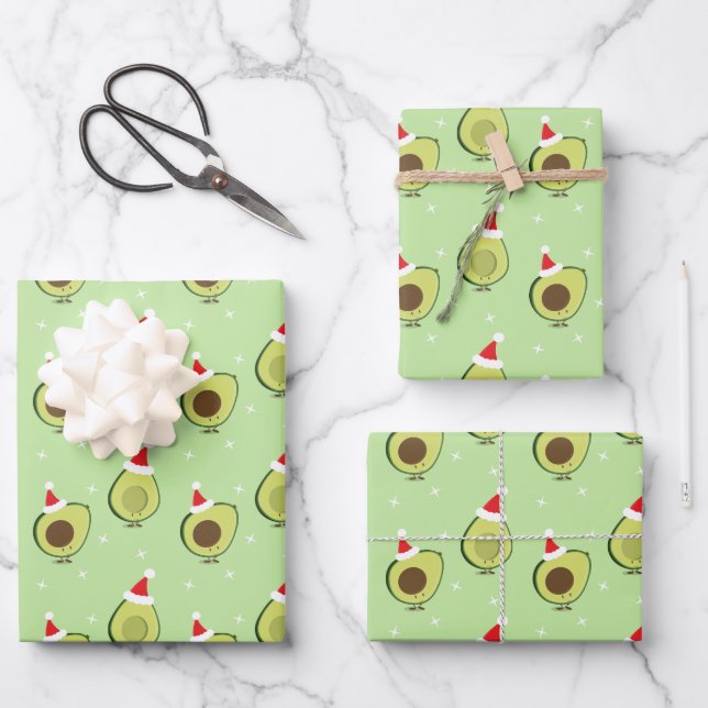 Cute Food Santa Hat Avocado Christmas Wrapping Paper Sheets (Front)