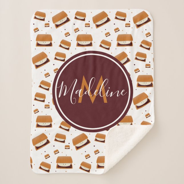 Cute Food Smore Monogram Name Sherpa Blanket (Front)