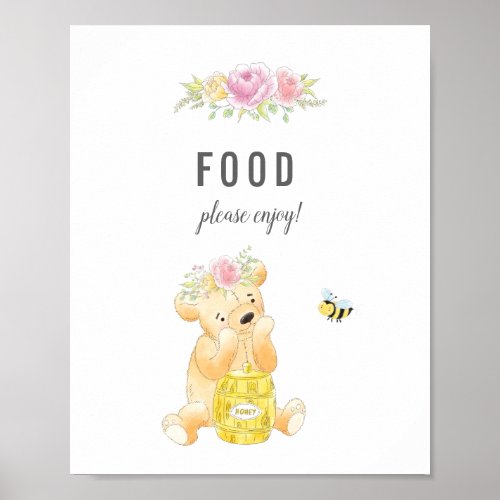 Cute Food Table Girl Teddy Bear Baby Shower Poster