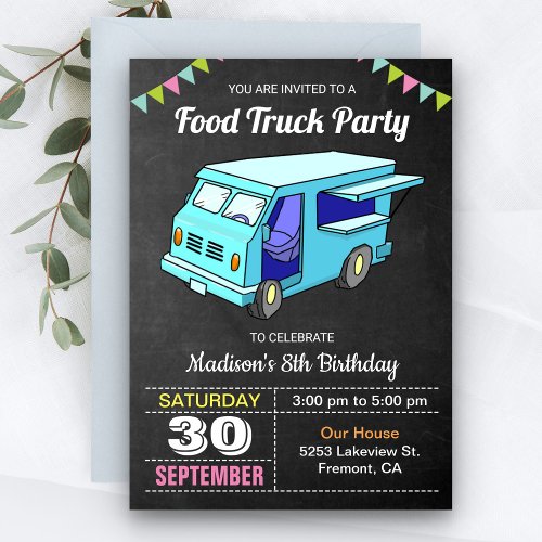 Cute Food Truck Birthday Party Invitation