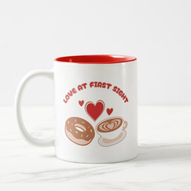 Cute Foodie Couple Coffee and Donut Mug (Left)