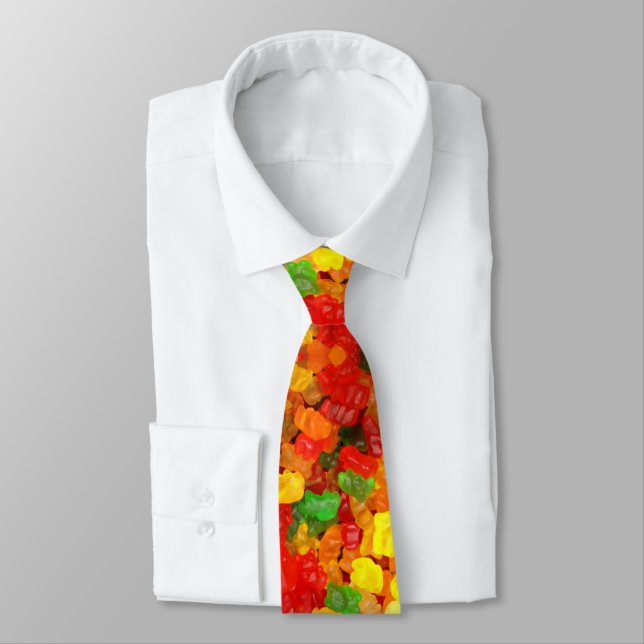 cute foodie rainbow colourful candy Gummy Bear Neck Tie (Tied)