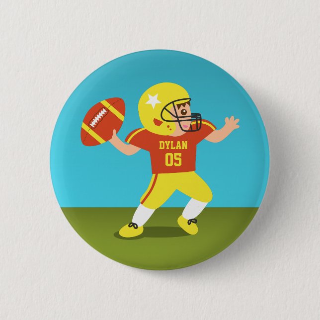 Cute Football Boy with Helmet and Shoulder Pads Button (Front)