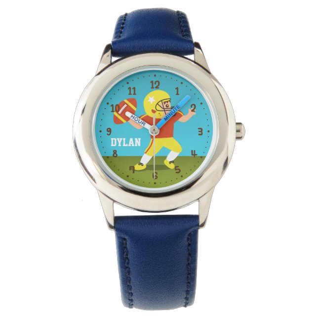 Cute Football Boy with Helmet Kids Name Watch (Front)