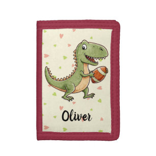 Cute Football Player Dinosaur Personalized Tri-fold Wallet