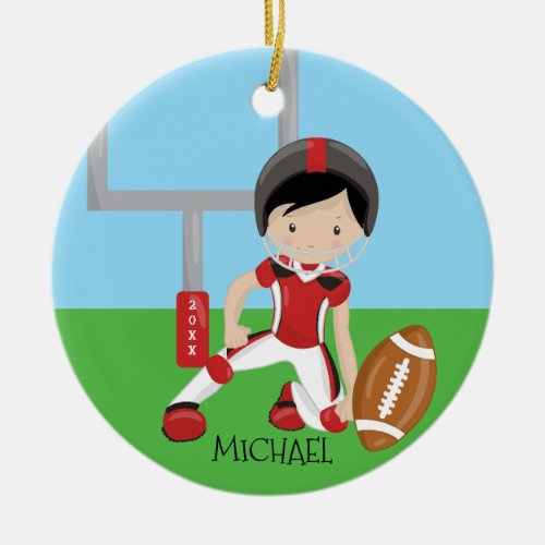 Cute Football Player Personalized Christmas Ceramic Ornament