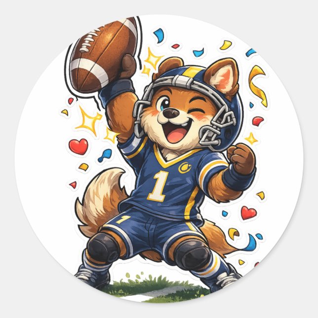 CUTE FOOTBALL PUPPY TOUCHDOWN STICKER (Front)