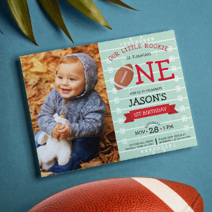 Cute Football & Ribbon Budget Photo 1st Birthday