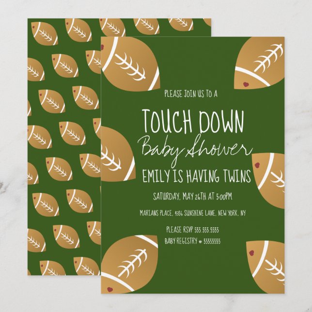Cute Football Sports Baby Shower Green Invitation (Front/Back)