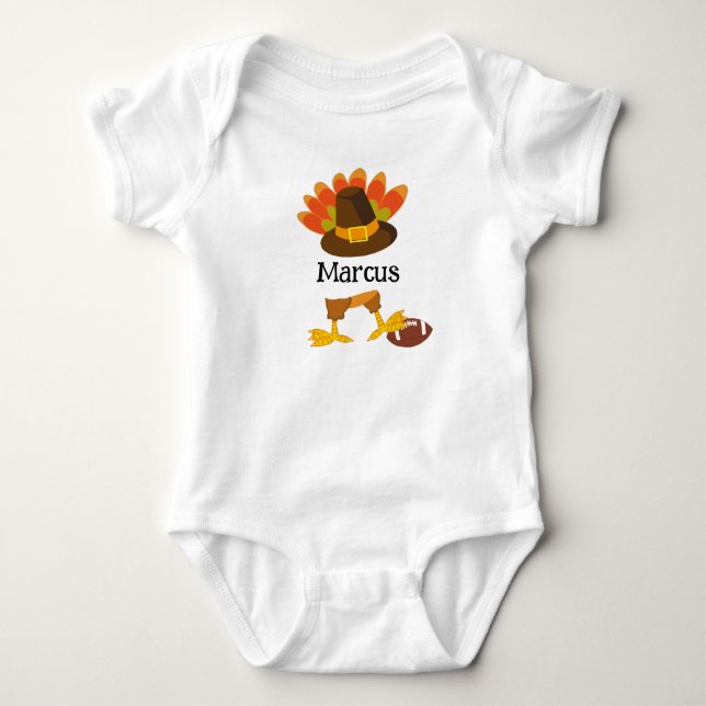 Cute Football Thanksgiving Turkey Cartoon Custom  Baby Bodysuit (Front)