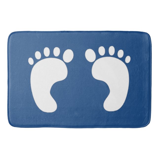 Cute Footprints on Blue Bathroom Mat (Front)