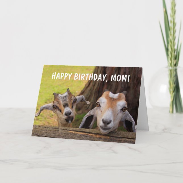 Cute "For Mom" Baby Goat Birthday Card (Front)